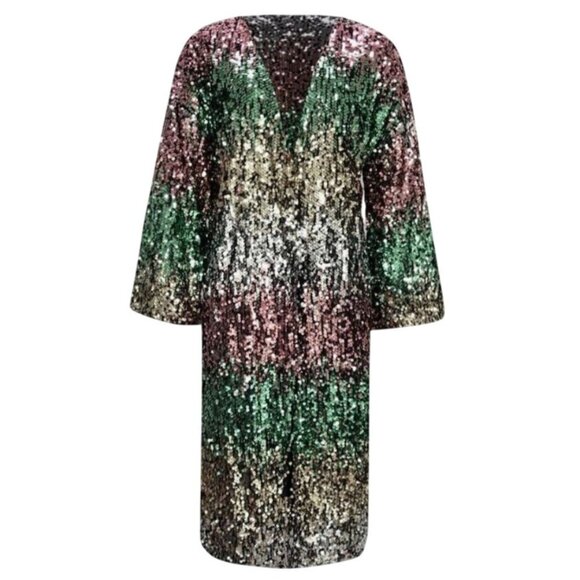 Sequin Cardigan Jacket Open Front Kimono Pastel Glittery Maxi 3XL Runs Small - Picture 2 of 5